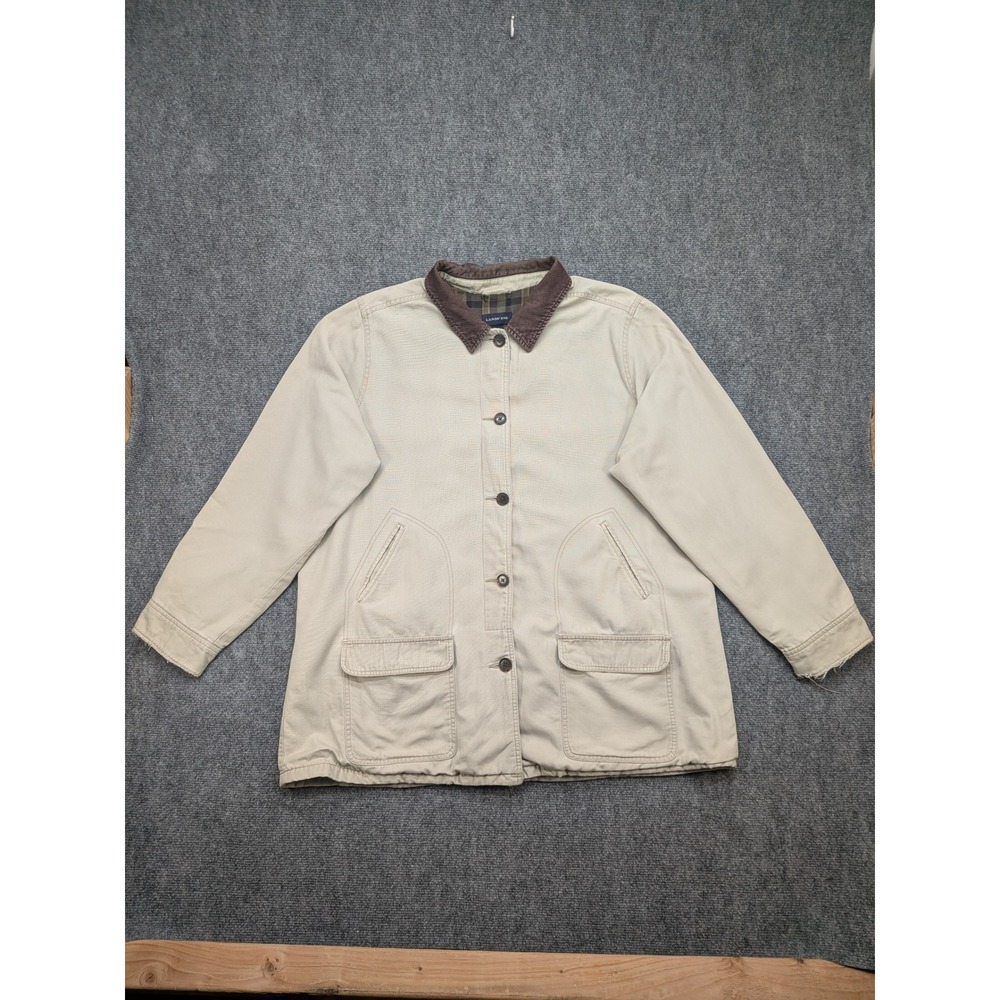 Lands' End Barn Coat Women's‎ 2X Tan Brown Corduroy Plaid Lined Jacket Field